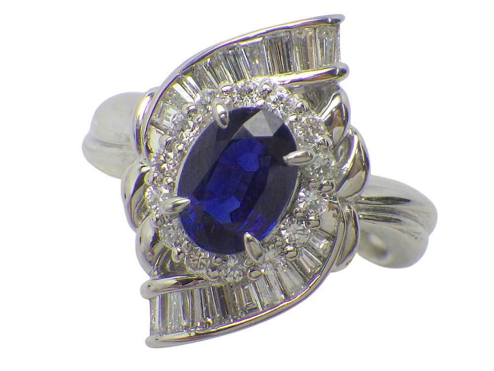 サファイア ダイヤモンドリング Pt900 8.91g 10号 GRJソーティング付き Jewelry Sapphire1.05ct Dia0.60ct Ring