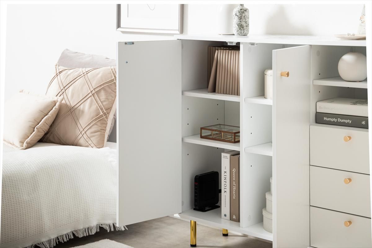 大理石柄 ホワイト キャビネット 幅100cm リビング収納 収納家具 チェスト おしゃれ 姫系 MARWIL-DEMENAGEMENTS_CH