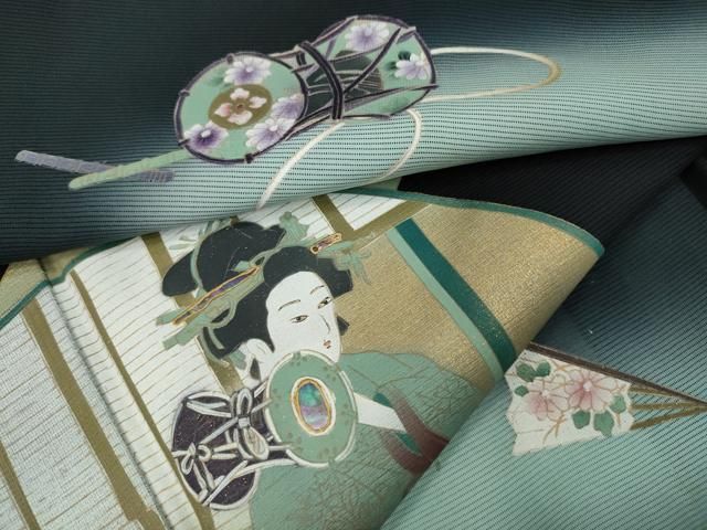 平和屋本店□色無地 まとめて 3点 風景 花柄 流水 地紋 など