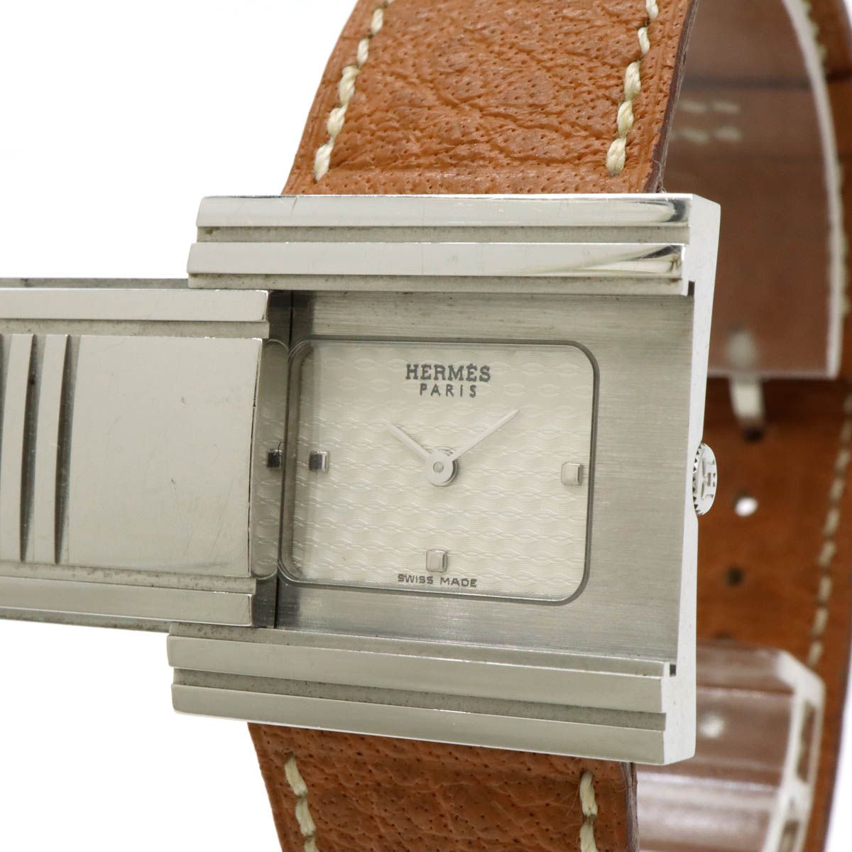 HERMES エルメス グリザード シルバー文字盤 SS 革ベルト