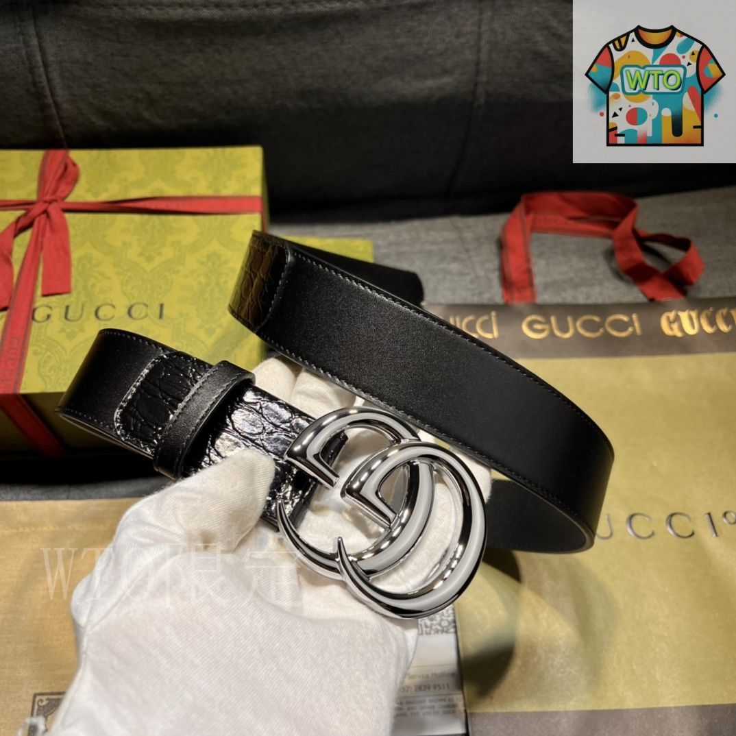 今日WTO】GUCCI New Model ブラックレザーベルト with GG