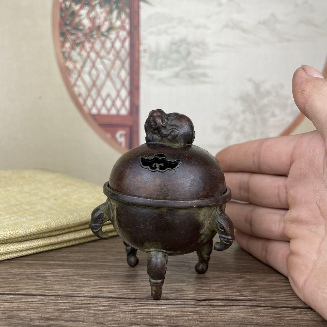 銅器 象蓋三層炉 香炉 祥雲彫花 仏堂香炉 装飾品 工芸品 置物 【公式通販】