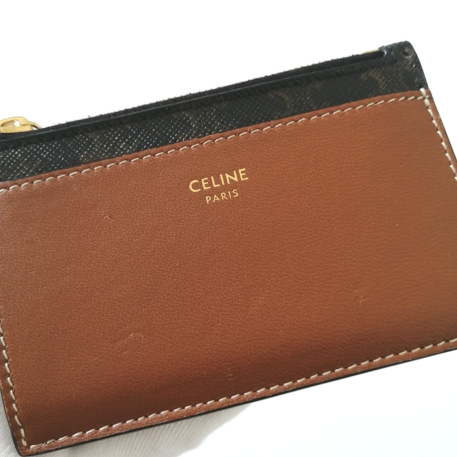 極美品】CELINE 工場 カーフレザー ハーフムーンコインケース ゴールド