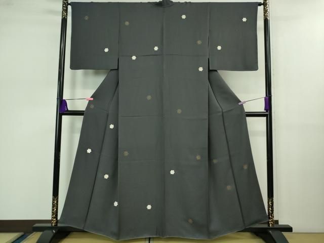 平和屋本店 上 京都染織メーカー 貴久樹謹製 お召 金彩刺繍 附下調柄取り 青褐色地 ほていや扱い 証紙付き DZAB0575kh5