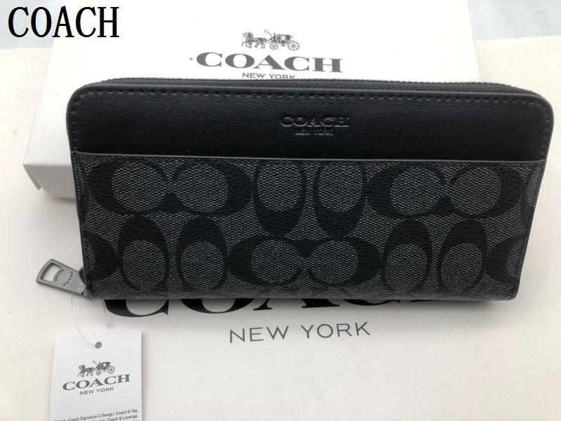 コーチ 長財布 COACH 財布 シグネチャー アコーディオンラウンドジップウォレット ブラック メンズ 財布 贈り物190C  F75000新品 未使用  xj0001