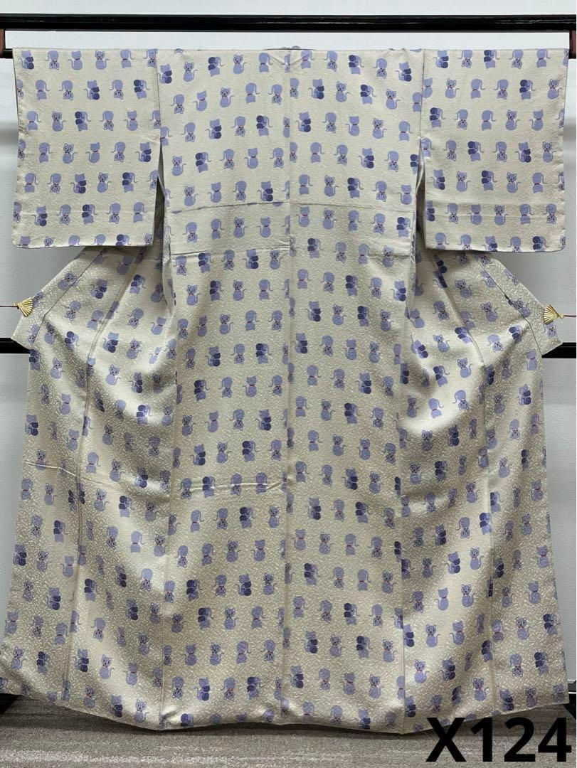 小紋 猫 シルエット 瓢箪 紋意匠 正絹 躾糸付き