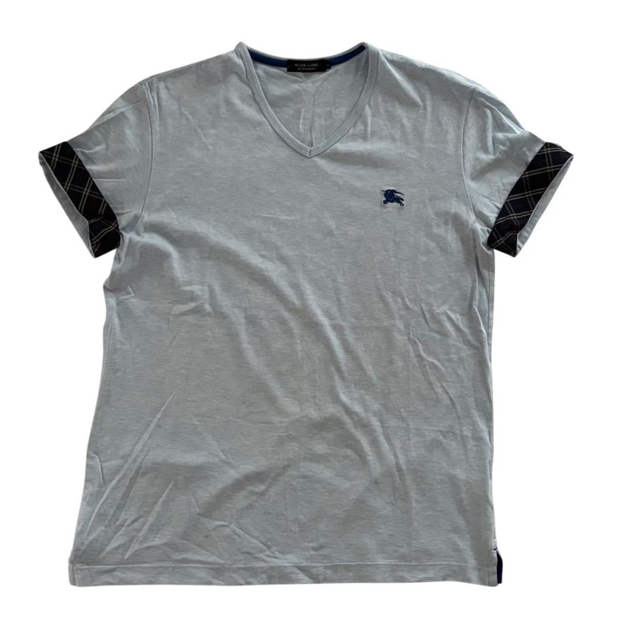 BURBERRY バーバリーブラックレーベル Vネック半袖Tシャツ 水色系 