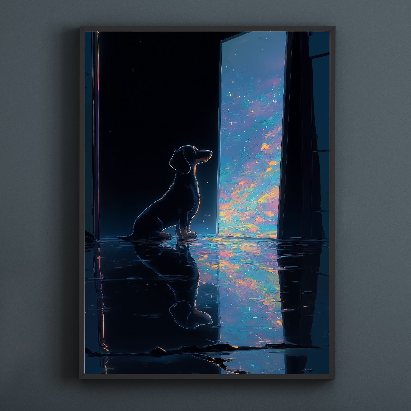 名入れOK リフレクション - ダックスフンド犬 No.1 アートポスター ペットロス うちの子記念日 北欧 ナチュラル モダンインテリア