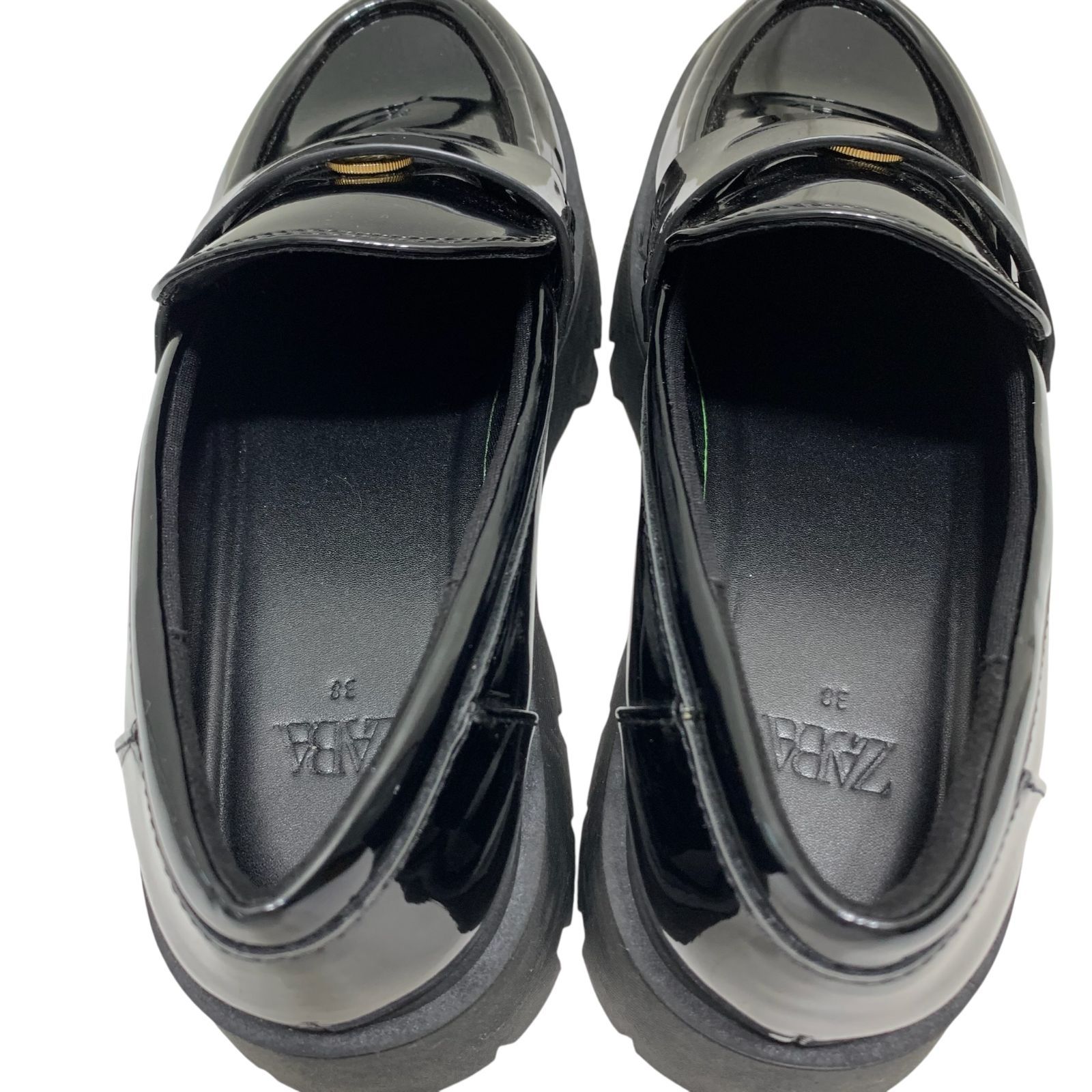 美品】ZARA ザラ (24.5) コインローファー エナメル トラックソール 