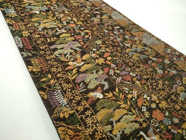 平和屋着物●六通柄袋帯　唐織　宝尽くし飛鶴花間道　金糸　正絹　逸品　DAAX4734ps 平和屋着物○六通柄袋帯 唐織 宝尽くし飛鶴花間道 金糸 正絹 逸品
