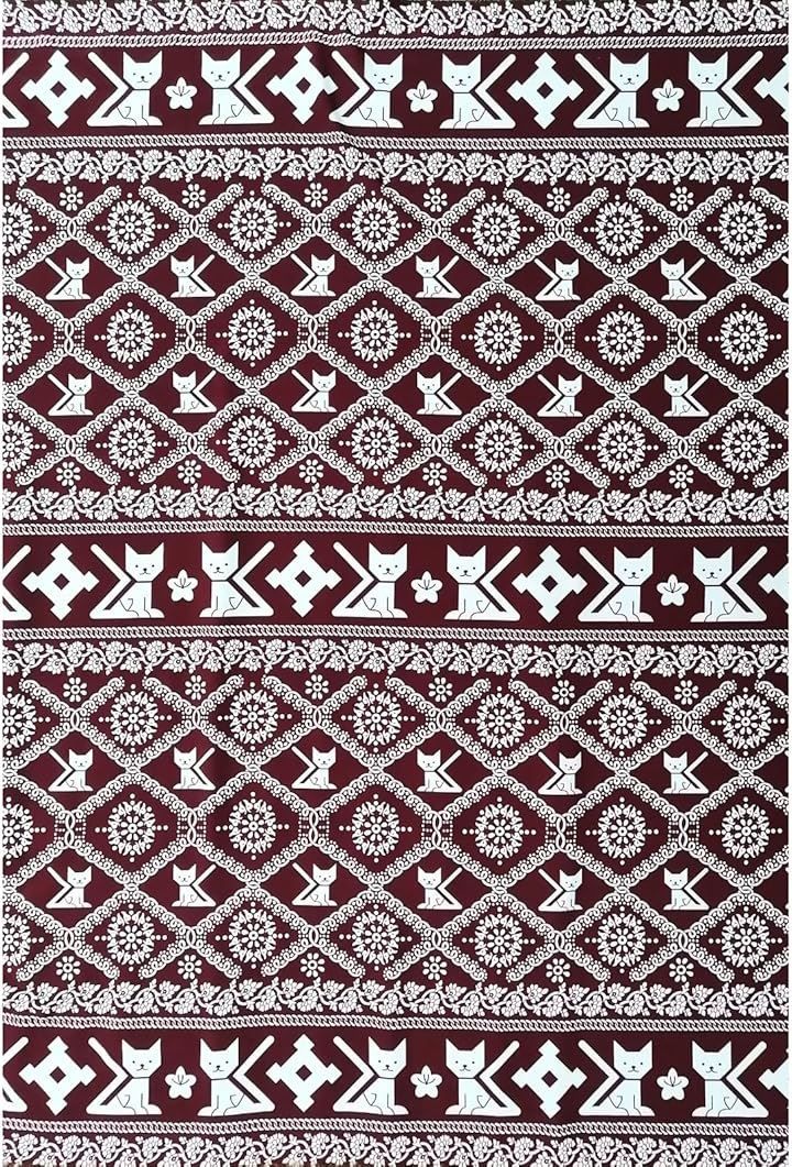 KINOKINO 猫柄 タイパンツ生地 ハンドメイド 手芸用 アジアン エスニック 布 レッド 幅約150cm長さ約270cm(レッド 幅約150cm長さ約270cm)