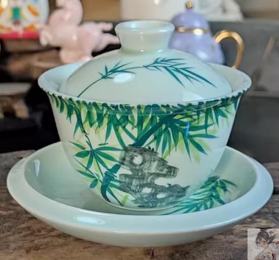 龍三才蓋碗 陶磁製 茶器 茶碗 茶杯 湯呑 煎茶道具 中国美術 青磁彩竹三才蓋碗 茶碗 蓋碗 新品 中国美術 湯呑 茶器 煎茶器