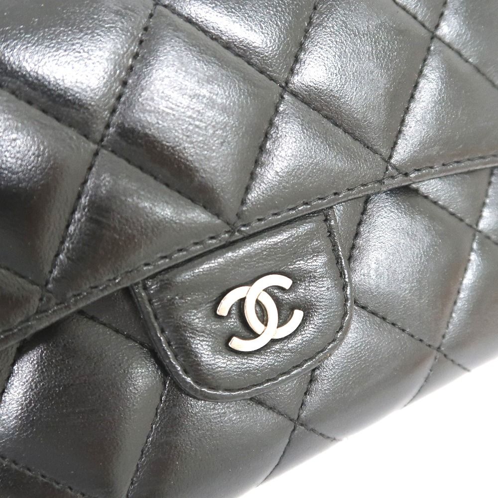 IT332091 シャネル 長財布 三つ折り マトラッセ ラムスキン ブラック  