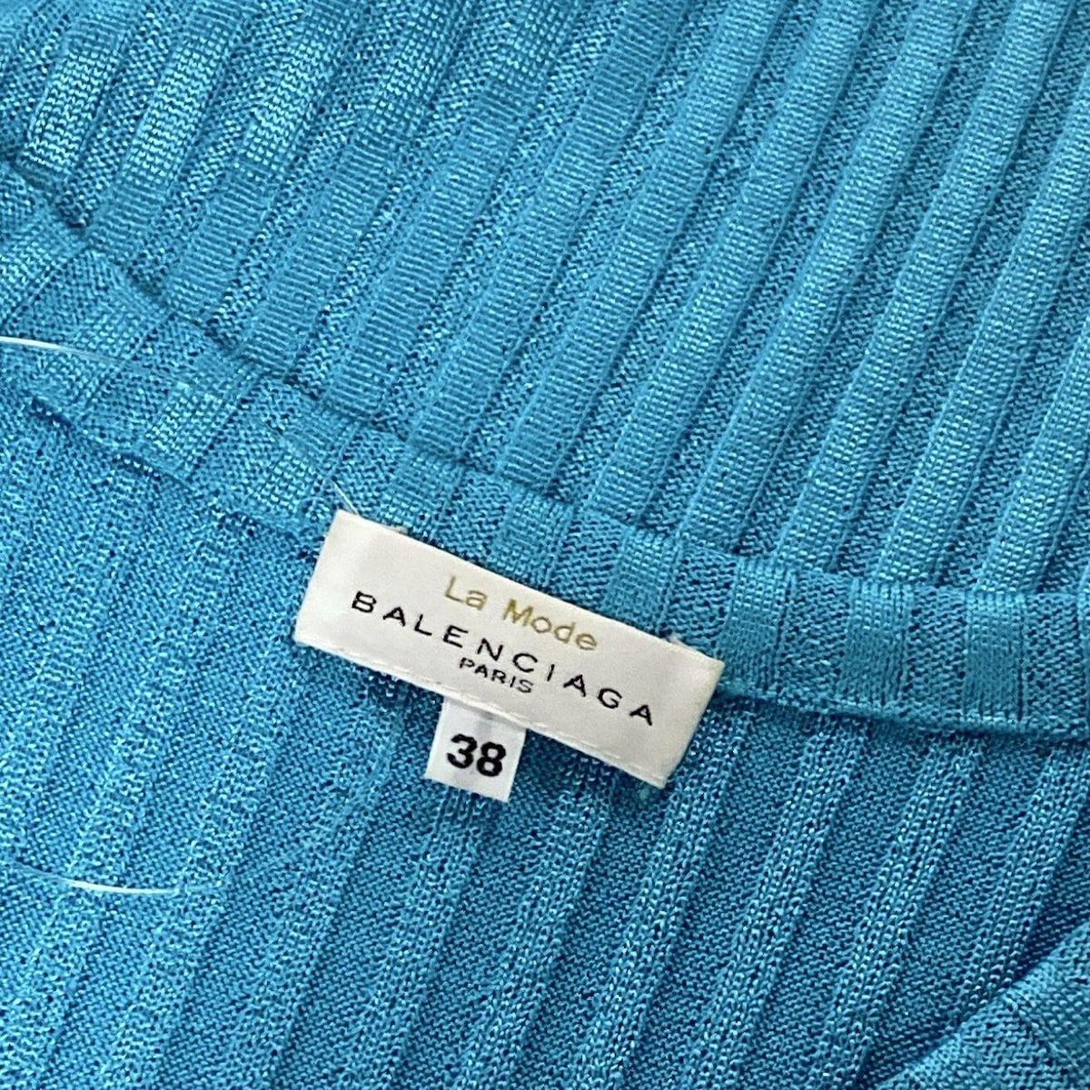 バレンシアガ ノースリーブセーター サイズ38 ブルー ストライプ ワンピース 定番アイテム