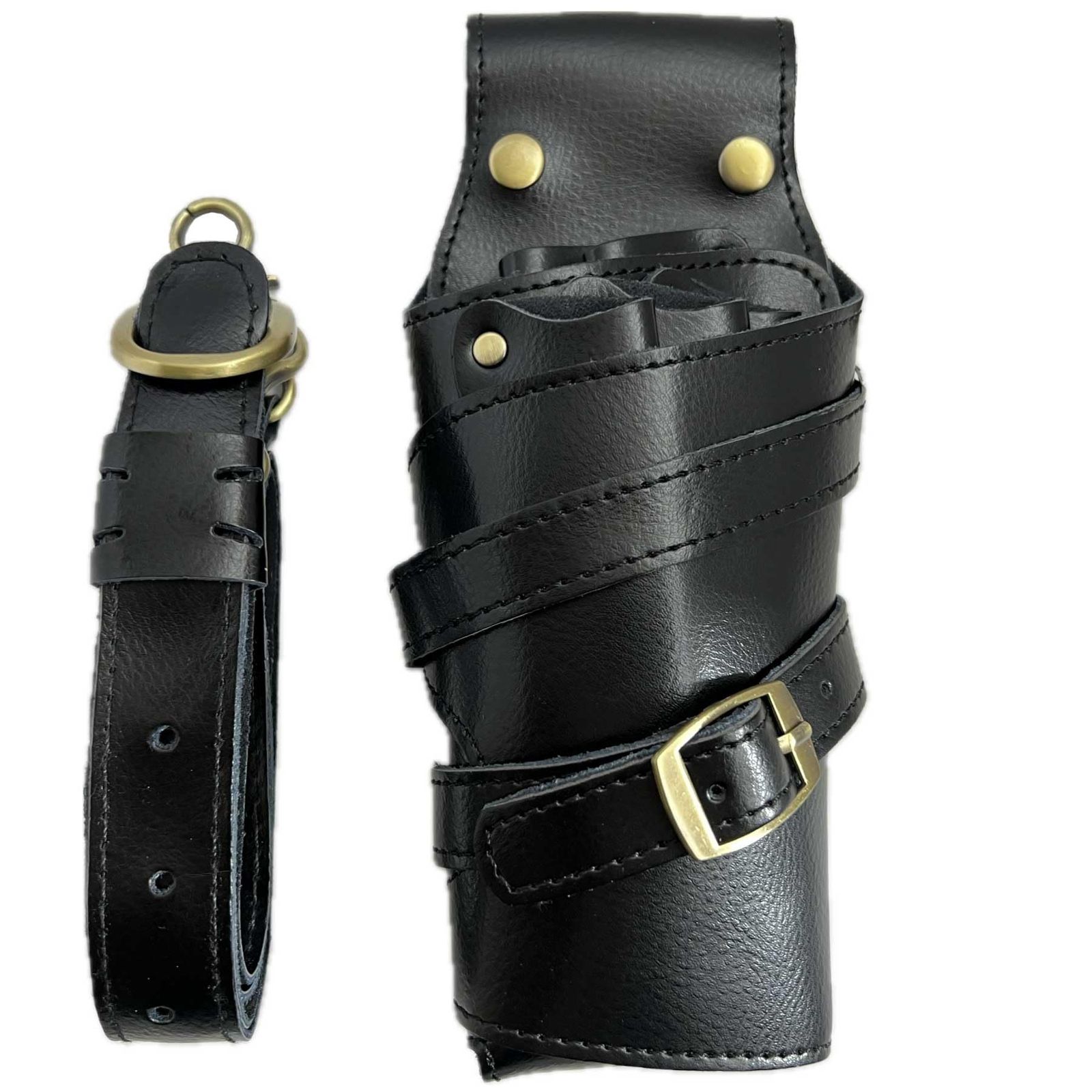 オールブラック　５丁差し　革ベルト付き　本革シザーケース　SCL-128/CKL オールブラック 5丁差し 革ベルト付き 本革シザーケース SCL-128/CKL