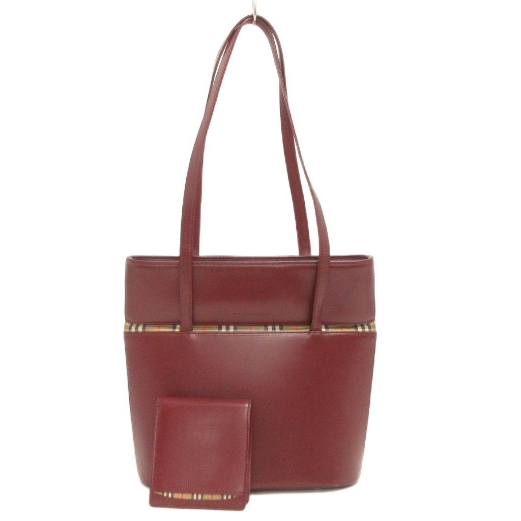 バーバリー BURBERRY トートバッグ 財布 セット 肩がけ 二つ折り 裏地ノバチェック レザー 赤系 レッド系 鞄 ウォレット