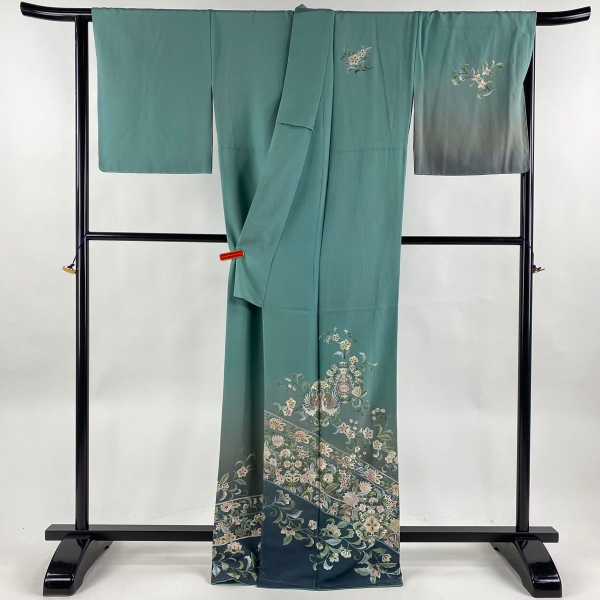 振袖 身丈167.5cm 裄丈67cm M 袷 花唐草 流水 絞り 金彩 赤 正絹