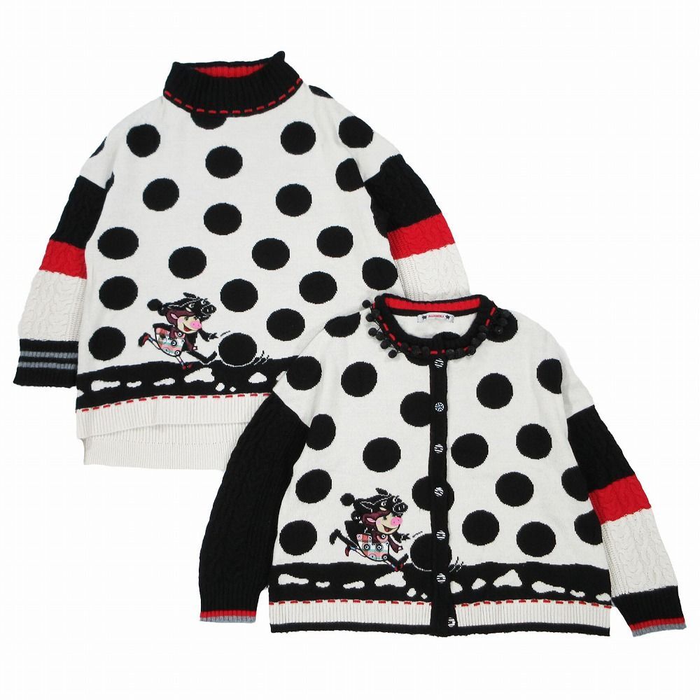OLLEBOREBLA アルベロベロ 犬 ブタ 女の子柄 カーディガン トップス アルベロベロ ALBEROBELLO オレボレブラ ドット柄 アンサンブル