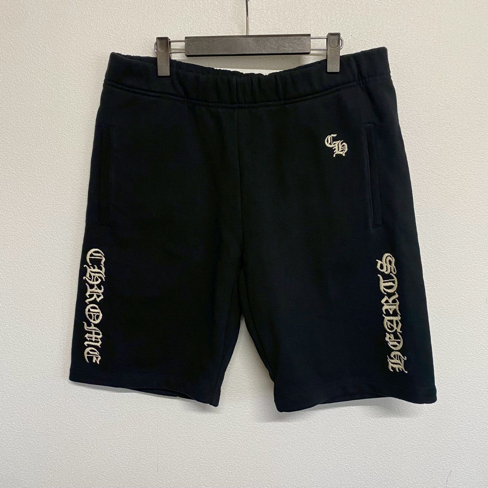 CHROME HEARTS SLO RIDE クロムハーツ ロゴ刺繡 サイドロゴ 黒 ブラック スウェット パンツ ハーフパンツ ハーパン Lサイズ