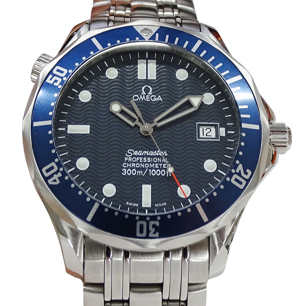 オメガ OMEGA シーマスター 2531 80 時計 メンズ ブランド プロフェッショナル 300 m デイト 自動巻き AT ステンレス SS シルバー ブルー 磨き済み