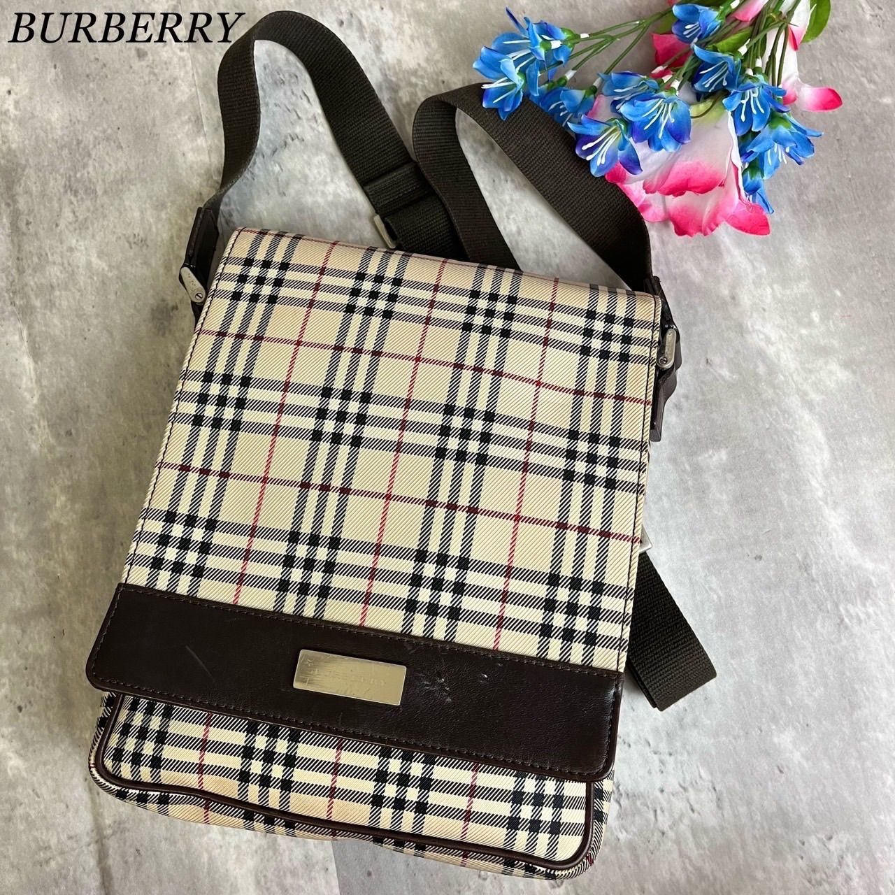 バーバリーズ ショルダーバッグ ノバチェック キャンバス レザー ホースロゴ バーバリーズノバチェックキャンバスレザーショルダーバッグホースロゴ