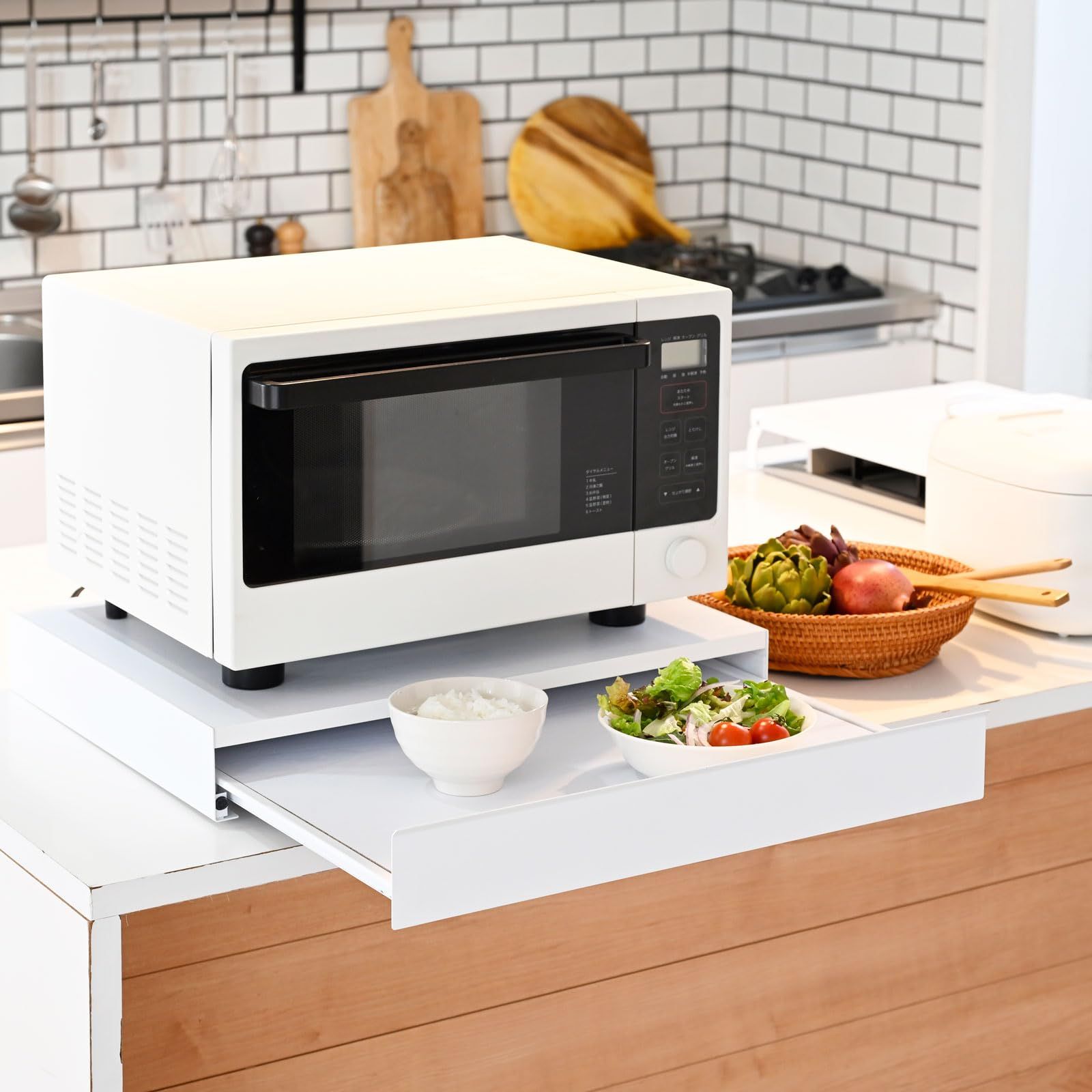 収納 ラック キッチン トレー スライドボード 作業台 家電下 幅50×奥行41×高さ8cm 1段 完成品 スライドテーブル ウッドホワイト サンドホワイト レンジ下 TRSR-8 WWH SWH 山善 YAMAZEN