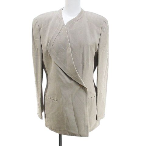 ジョルジオアルマーニ GIORGIO ARMANI アンサンブル ノーカラージャケット ノースリーブ カットソー 絹 シルク 38 ベージュ系 イタリア製 裏地 無地
