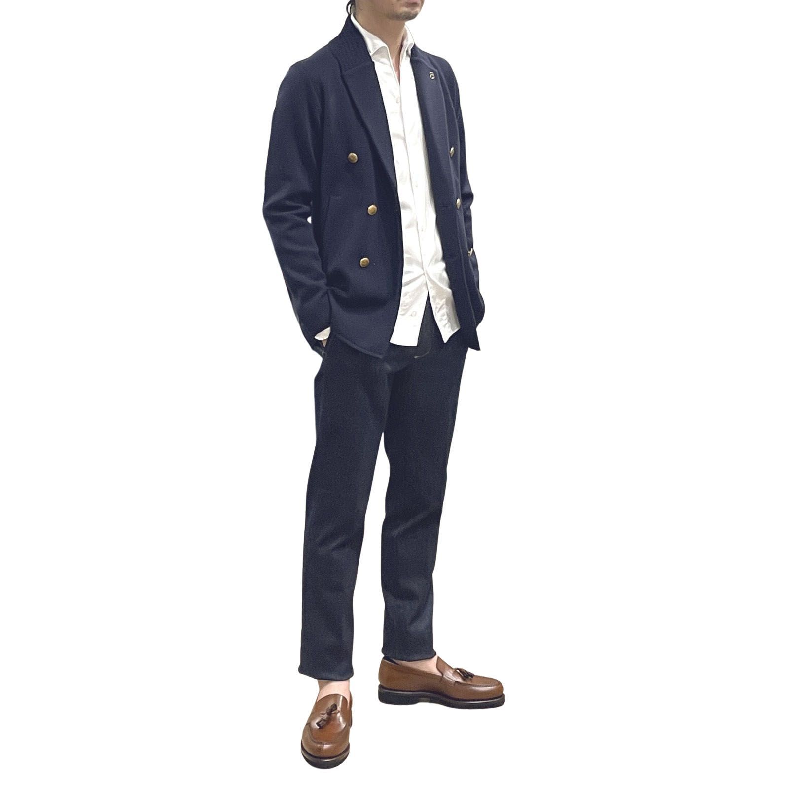 LARDINI テーラードジャケット ダブルブレスト ニット メタルボタン L LARDINI テーラードジャケット ダブルブレスト ニット メタル