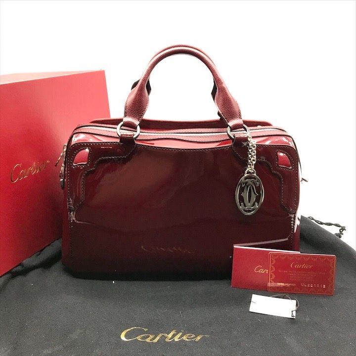 美品 Cartier カルティエ ハンド ミニボストン バッグ レザー パテント 