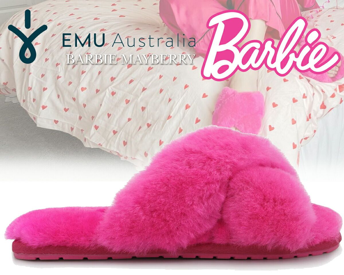 エミュ オーストラリア × バービー メイベリー ファーサンダル EMU Australia BARBIE MAYBERRY BARBIE PINK|ROSE w12900 バービーピンク ローズ コラボ