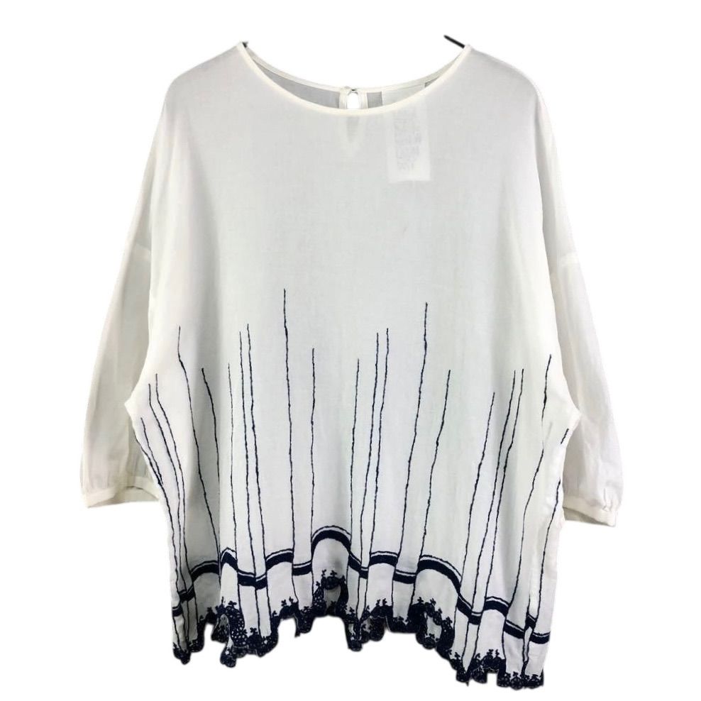 mina perhonen walts 刺繍 七分袖ブラウス 40 ホワイト 白 コットン エンブロイダリー ミナペルホネン