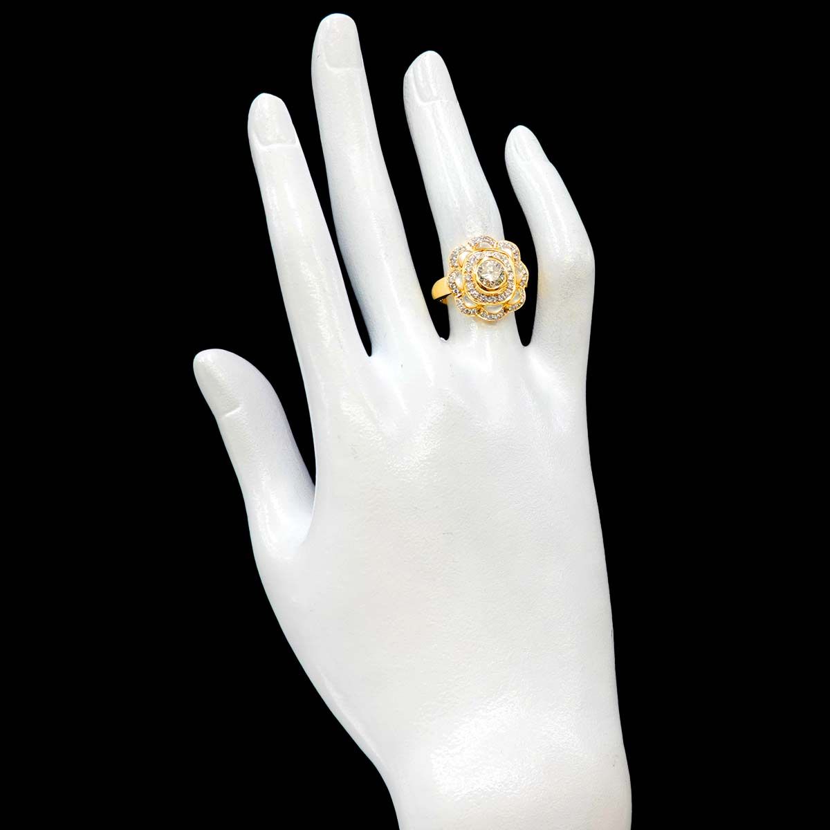 ゴールドリング　ダイヤ入り リング 12.5号 ダイヤ 1.033ct/0.44ct シェル K18 YG イエロー