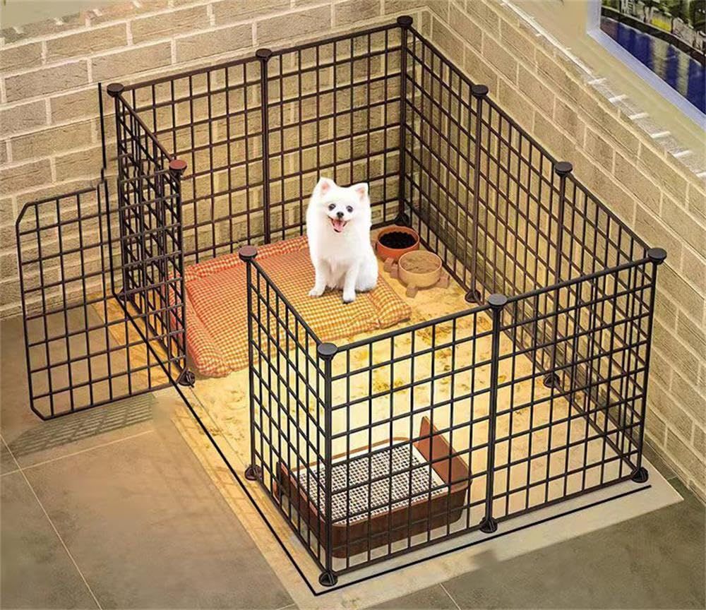 105×45cm 小型犬 小型犬 柵 柵 置くだけ 置くだけ 屋外 室内 工具不要 簡単組み立て 黒10枚 網目スリム 接続式 DIY ドア付き ケージ 自立 プレイサークル バリアゲート ペットフェンス サークル