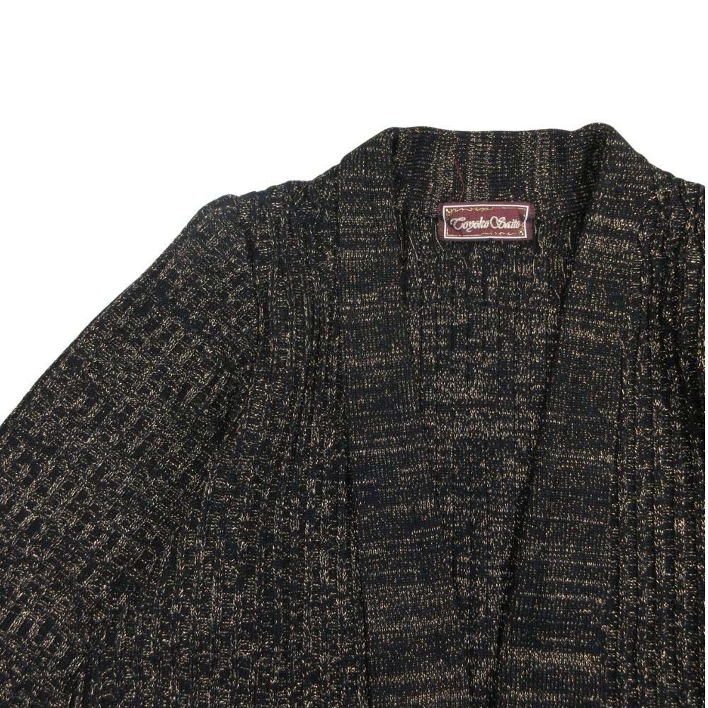 トヨコサイトウ 斎藤都世子 リブ ニット ジャケット ラメ ロング フ スカート セットアップ 黒 ブラック ゴールド レディース 古着 MAAHADDERANG_COM