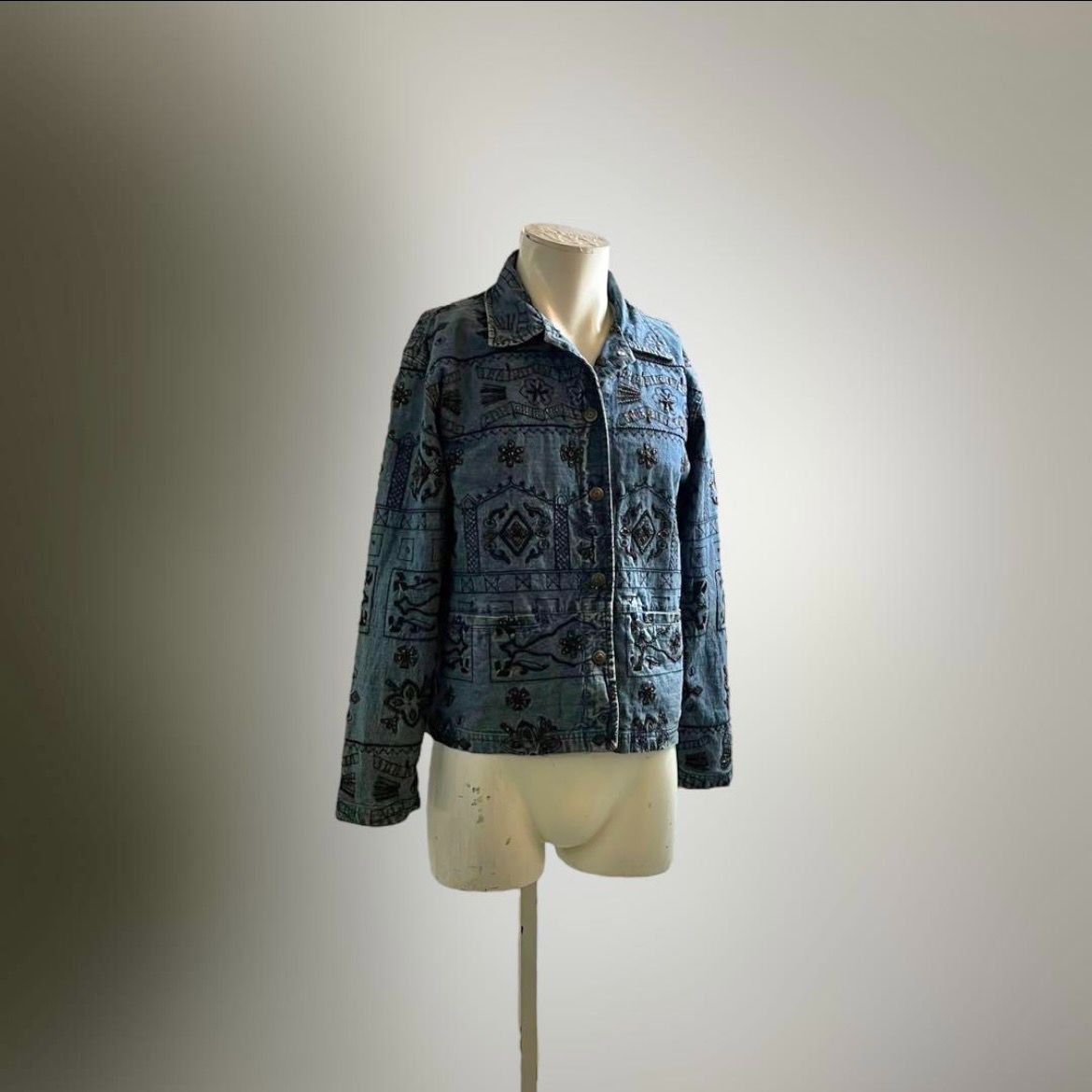 .USA 90s ヴィンテージ アメリカ デニムジャケット 刺繍 ビーズ