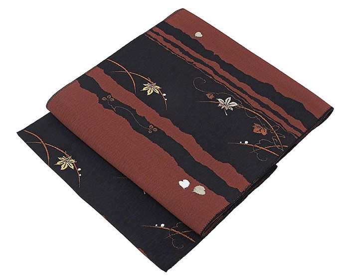 名古屋帯 仕立て上がり 西陣 廣部商事謹製 葡萄 紅葉 露芝 八寸名古屋帯 日本製 仕立済み h3119