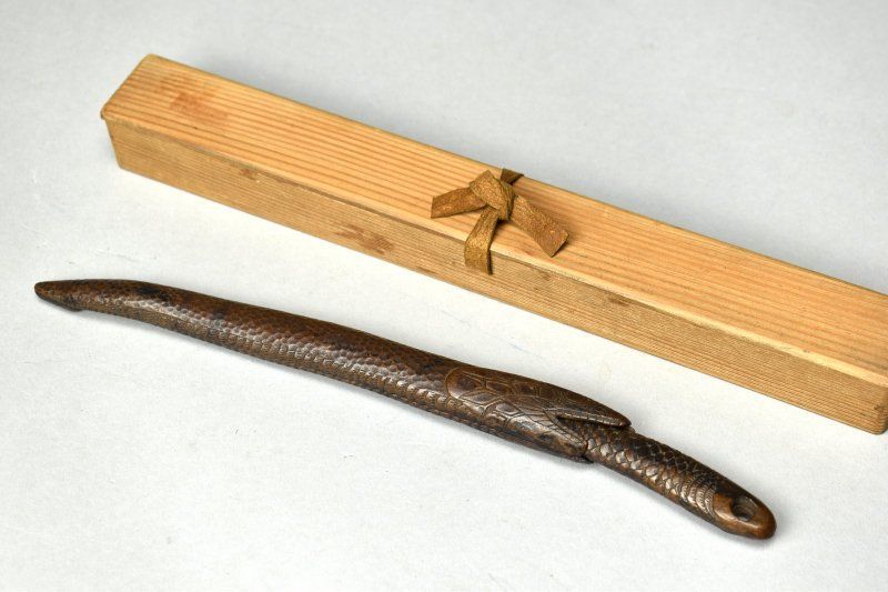 蔵A5160 アイヌ美術 木彫 魚型 マキリ 古作 民族美術 蝦夷