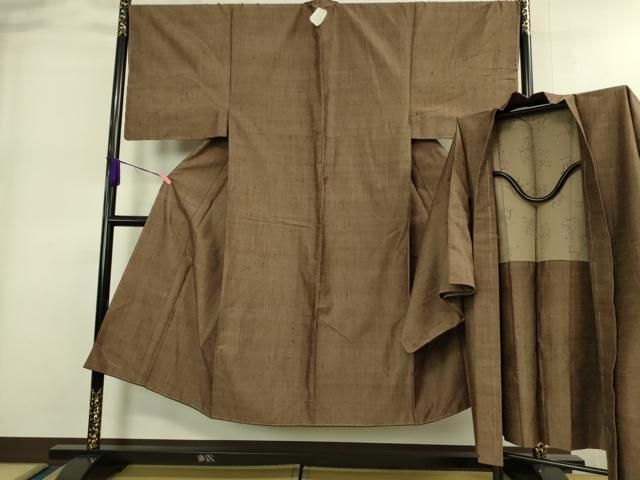 平和屋着物 上 男性 紬 アンサンブル 濃い丁字茶色 羽裏 鳥獣戯画 ♥ DZAA9210kh5