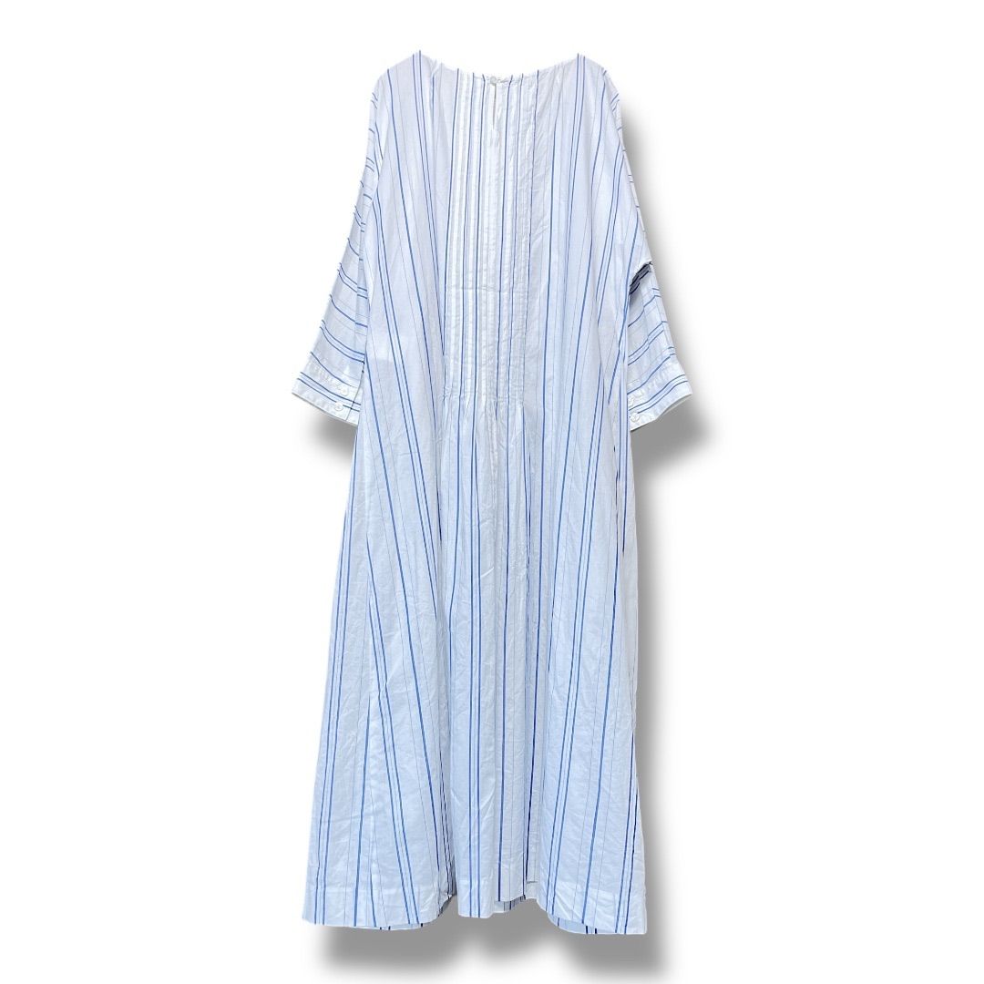 yoshie inaba ヨシエイナバ ストライプ柄 ベルト付き プルオーバー ワンピース コットン 長袖 透け感 レディース サイズ9 ホワイト系 夏 久喜倉庫店 K723Y