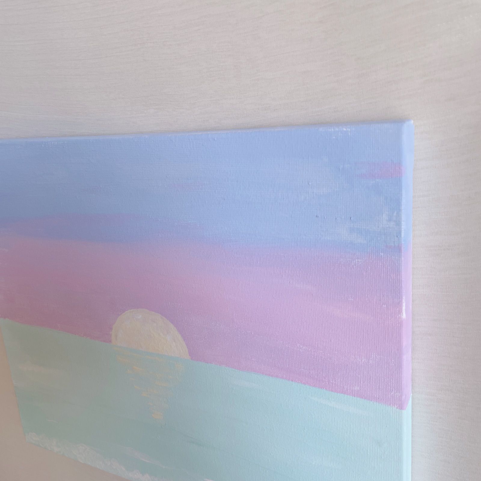 優しい海 パステルカラー 絵画 アート アクリル画 絵の具 癒し 月 太陽