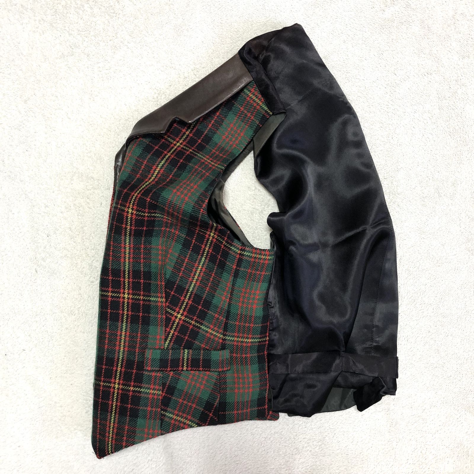 Ralph Lauren ジレ ベスト レザー切り替え タータンチェック柄 8