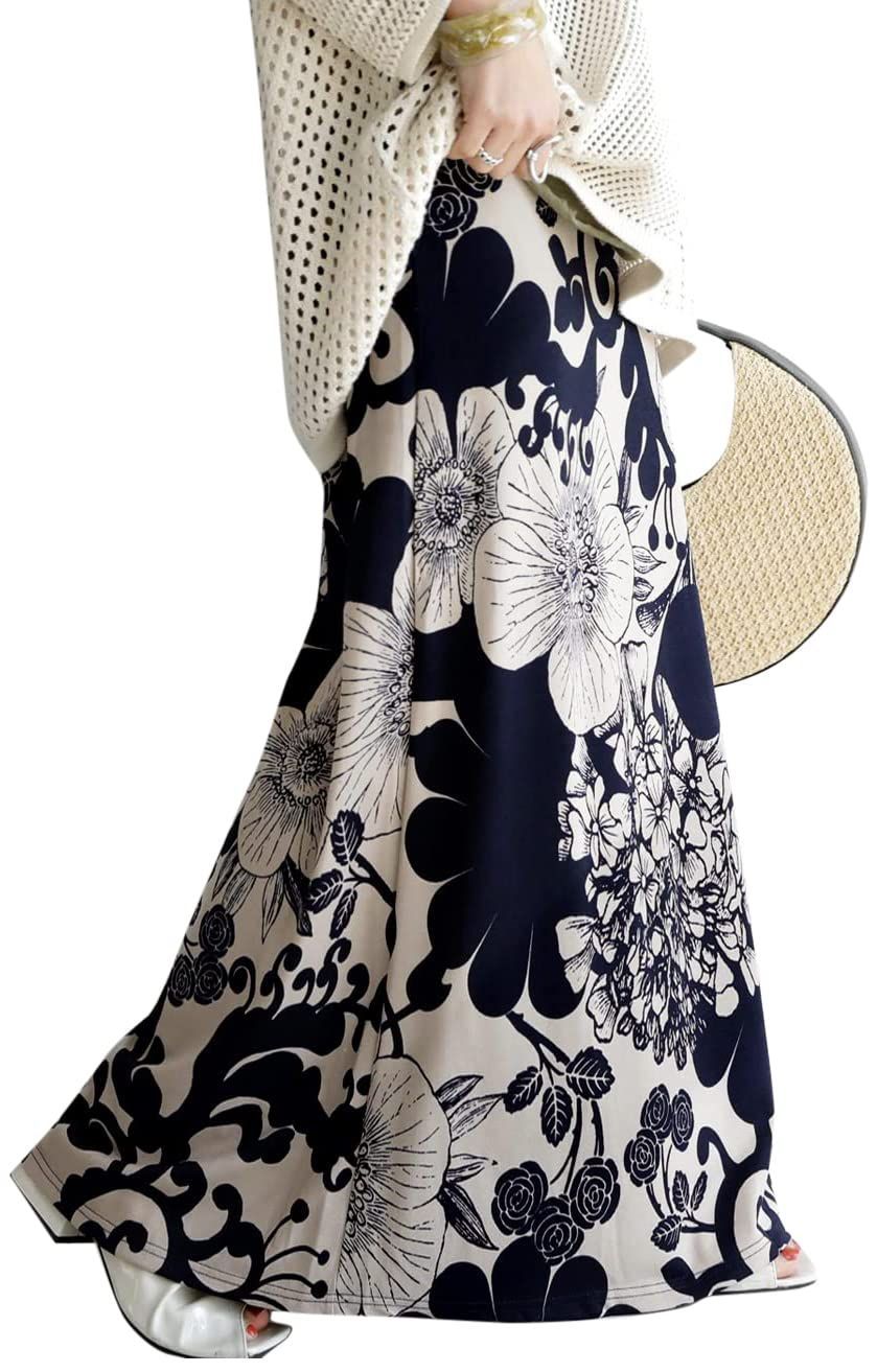 Size Free Size_Color 20 ネイビーベース antiqua アンティカ 花柄 ロング スカート レディース KE-03290 Free Size 20 ネイビーベース