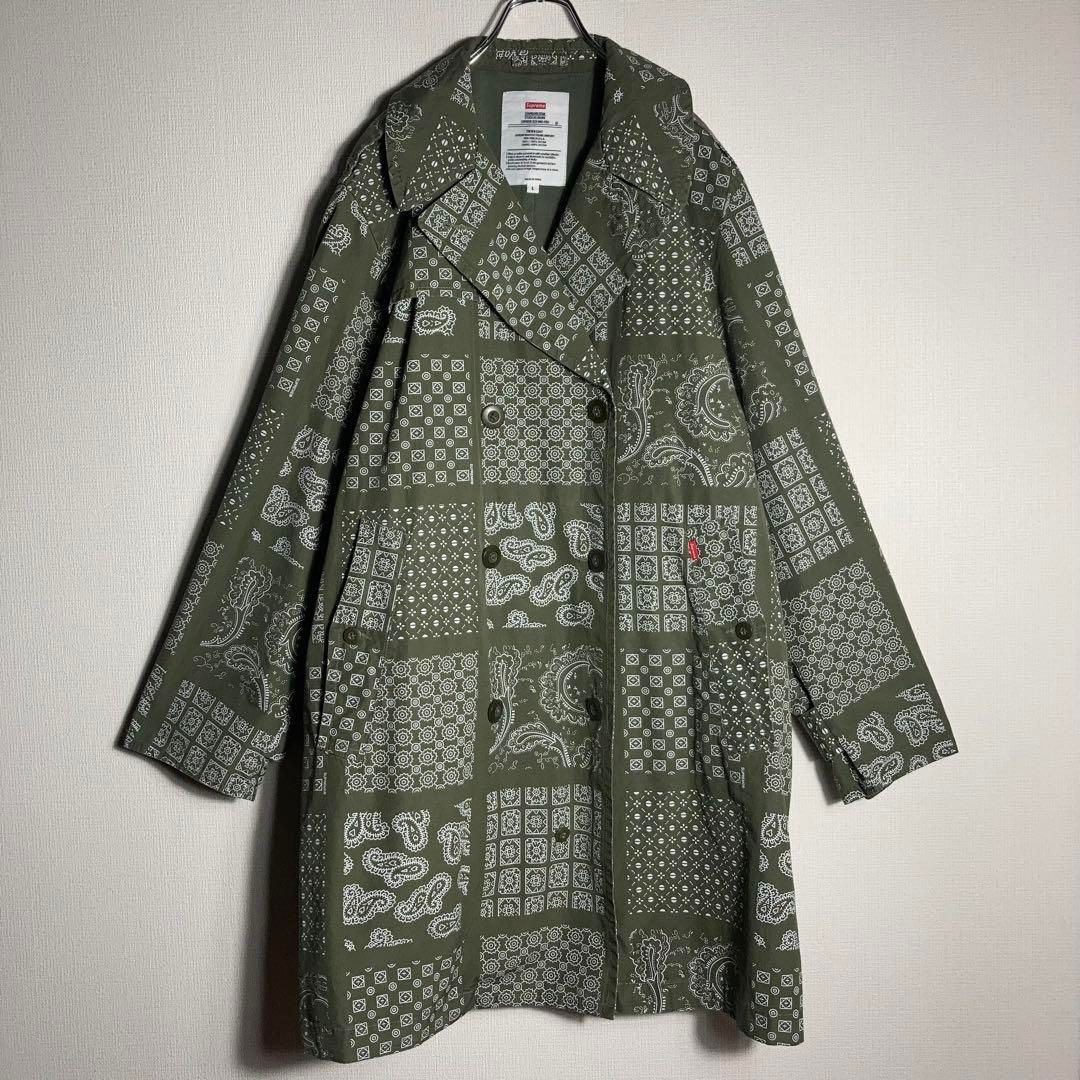 SUPREME トレンチコート ペイズリー柄 緑 L