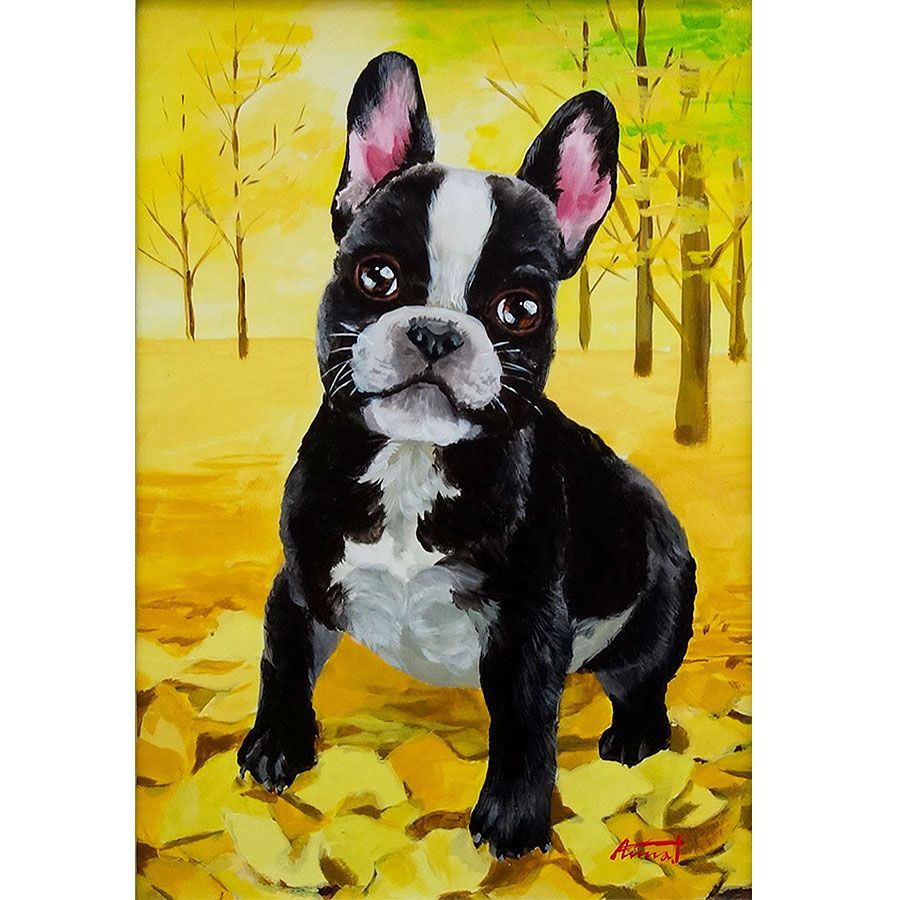 ミュゼ・デユ 油絵 アート 額縁 絵画 インテリア 手書き 犬 ブルドッグ 楽天市場】絵画 オイル ペイント アート カラー ブル（Sサイズ
