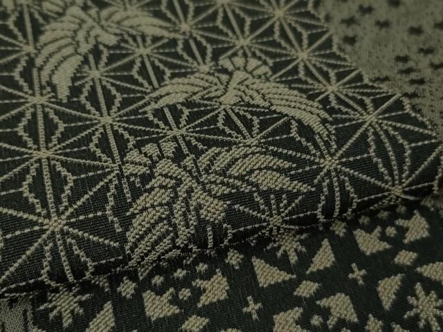 平和屋着物□極上 染色作家 斉藤三才 お召 市松 名物裂 三才鳥 黒