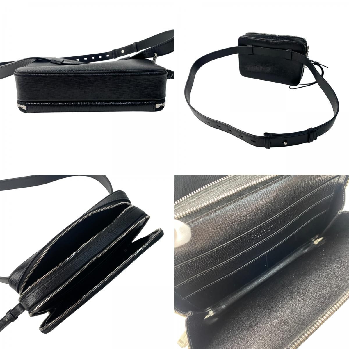 美品 フェラガモ FERRAGAMO メンズ ショルダーバッグ 2way 現行ロゴ 斜 