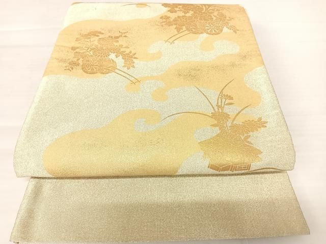 平和屋着物◎両面太鼓柄袋帯 花車文 金彩 銀糸 正絹 逸品 AABB6046yx