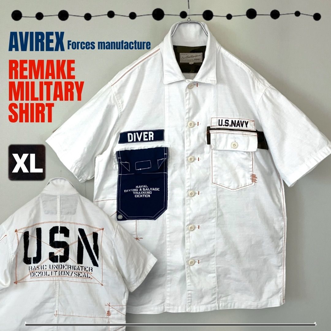 AVIREX リメイク ミリタリー シャツ REMAKE MILITARY SHIRT USN ユーティリティーシャツ メンズXL 2505M060