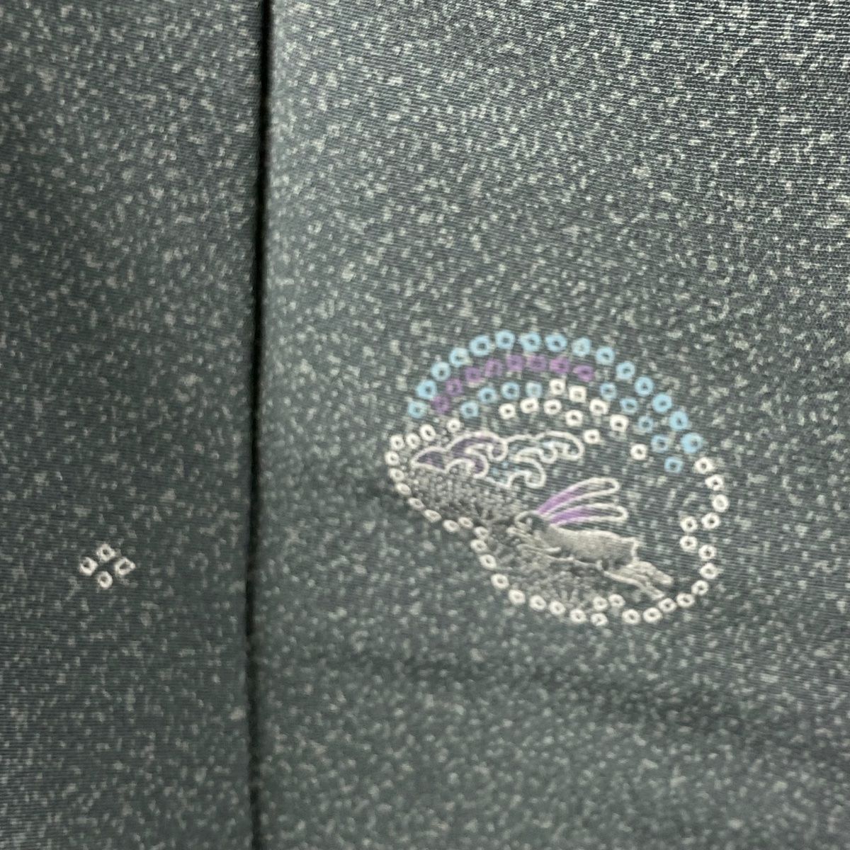 小紋 身丈158cm 裄丈67cm M 袷 うさぎ 波頭 灰緑 正絹 美品 逸品  