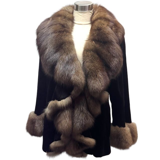 カルヴェン CARVEN ロシアンセーブル シェアードミンク SABLE MINK 毛皮 コート フリル デザイン リアルファー ブラック ブラウン 13-15AR L-LL相当